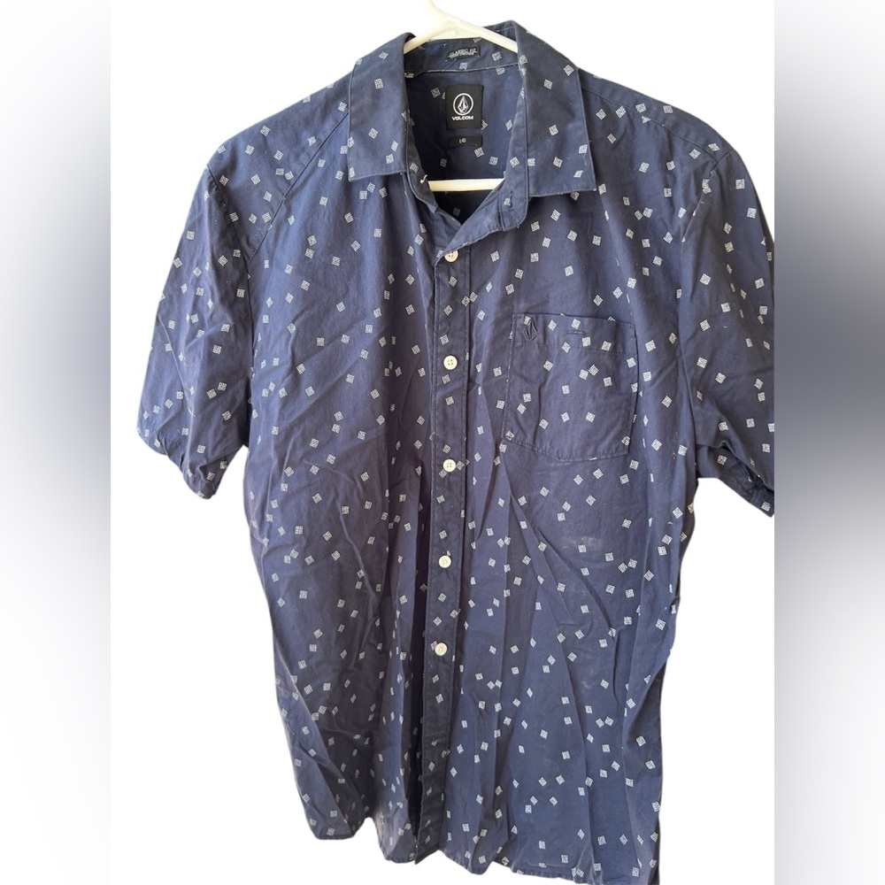 Volcom Navy Blue Patterned Men's Shirt L